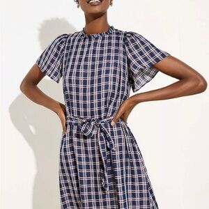 LOFT Blue and White Puff Sleeve Dress